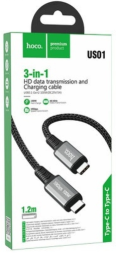 Usb Кабель-зарядка Type-C на Type-C Hoco US01 3в1 100W/10Gbps/4K 60Hz 1.2м черный