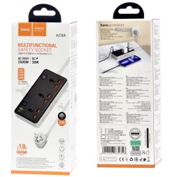 Сетевой фильтр Hoco AC8A 3 розетки/3USB/1USB-C 3м черный