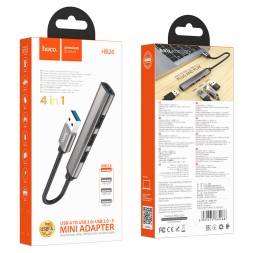 USB 3.0 хаб Hoco HB26 4 порта 3 USB2.0/1 USB3.0 серый