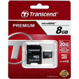micro SDHC карта памяти Transcend 8GB Class 10 (с адаптером SD)