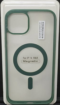Накладка для i-Phone 14 Max 6.7&quot; Magsafe силикон прозрачный бока зеленая