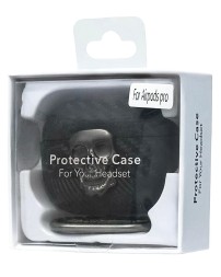 Силиконовый чехол для AirPods Pro c карабином под карбон с черепом чёрный