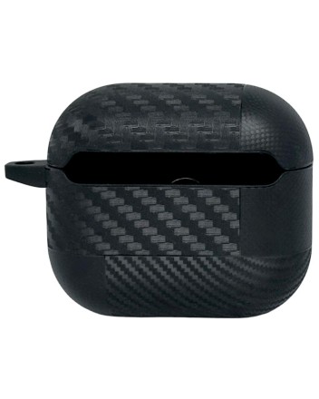  Силиконовый чехол для AirPods Pro c карабином под карбон с черепом чёрный