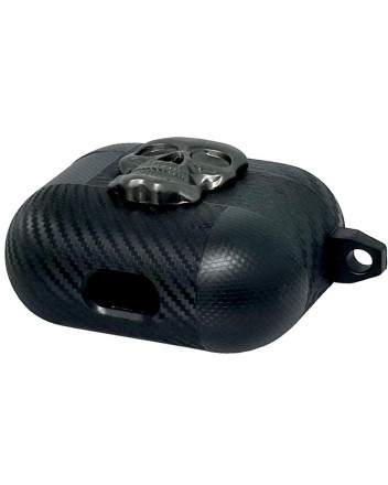  Силиконовый чехол для AirPods Pro c карабином под карбон с черепом чёрный