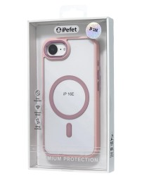 Накладка для i-Phone 16E iPefet case MagSafe силикон прозрачный бока розовые
