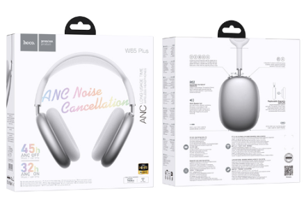  Стереонаушники Bluetooth полноразмерные Hoco W65 Plus ANC серебристые