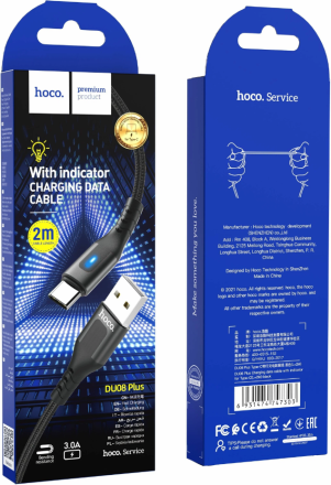  Usb Кабель-зарядка Type-C Hoco DU08 Plus 3A 2м черный