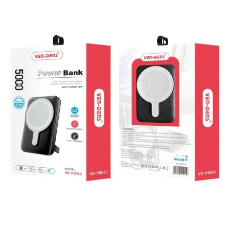  Powerbank магнитный с MagSafe Ven-Dens PB032 5000mAh USB-C 15W черный