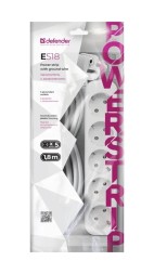 Сетевой фильтр Defender E518, 10А, 2200 Вт, 5 розеток, длина 1,8 м, белый