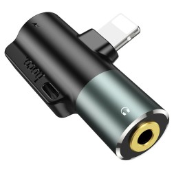 Переходник Hoco LS32 Lightning (папа) на Lightning (мама)/AUX серый
