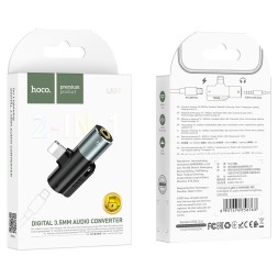 Переходник Hoco LS32 Lightning (папа) на Lightning (мама)/AUX серый