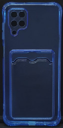 Чехол-накладка силикон с карманом под карту Samsung Galaxy A12 прозрачная синяя