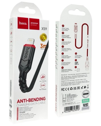  Usb Кабель-зарядка Lightning Hoco X59 Victory 3м 2.4А в тканевой оплётке чёрный
