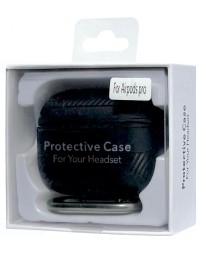 Силиконовый чехол для AirPods Pro c карабином под карбон чёрный