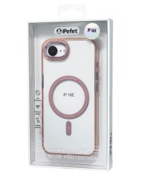 Накладка для i-Phone 16E iPefet case MagSafe силикон прозрачный бока розовое золото