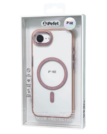 Накладка для i-Phone 16E iPefet case MagSafe силикон прозрачный бока розовое золото
