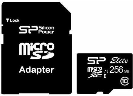  micro SDXC карта памяти Silicon Power 256GB Class10 Elite UHS-I R/W 85/15 MB/s с адаптером SD