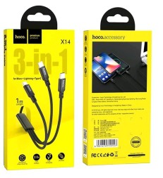 Usb Кабель-зарядка Hoco X14 3-in-1 Times Lightning/Micro/Type-C 2.4A 1м в тканевой оплётке чёрный