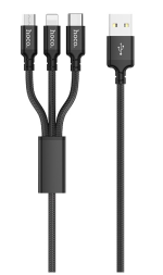 Usb Кабель-зарядка Hoco X14 3-in-1 Times Lightning/Micro/Type-C 2.4A 1м в тканевой оплётке чёрный