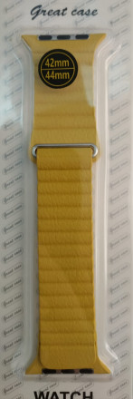 Сменный браслет кожанный для Apple Watch 42-44mm желтый