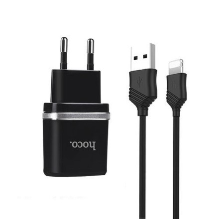 Сетевое зар. устр. Hoco C12 2USB Lightning 2.4A черное