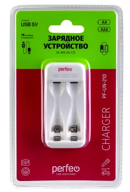  Perfeo зарядное устройство PF-UN-210 Ni-MH/CD, 5V, 2 слота, AA/AAA