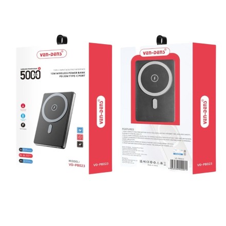  Powerbank магнитный с MagSafe Ven-Dens PB023 5000mAh USB-C 15W/20W черный