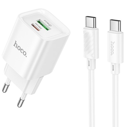 Сетевое зар. устр. Hoco C147A с шнуром Type-C на Type-C 1USB/1C QC3.0 30W белое