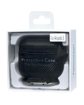  Силиконовый чехол для AirPods 3 с карабином под карбон чёрный