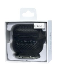 Силиконовый чехол для AirPods 3 с карабином под карбон чёрный