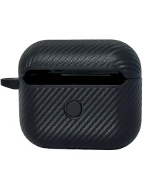 Силиконовый чехол для AirPods 3 с карабином под карбон чёрный