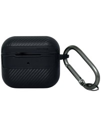 Силиконовый чехол для AirPods 3 с карабином под карбон чёрный