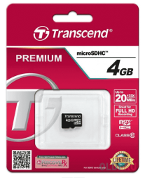 micro SDHC карта памяти Transcend 4GB Сlass 10 20MB/s (без адаптера)