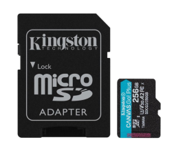micro SDXC карта памяти Kingston 256GB Class10 170R A2 U3 V30 Canvas Go Plus с адапт.(SDCG3/256GBSP)