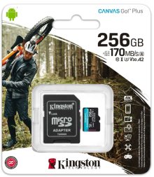 micro SDXC карта памяти Kingston 256GB Class10 170R A2 U3 V30 Canvas Go Plus с адапт.(SDCG3/256GBSP)