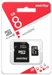 micro SDHC карта памяти Smartbuy 8GB Сlass 10 (с адаптером SD)