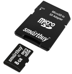 micro SDHC карта памяти Smartbuy 8GB Сlass 10 (с адаптером SD)