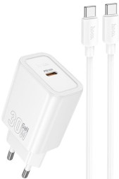 Сетевое зар. устр. Hoco N62 с шнуром Type-C на Type-C 1C 30W белое