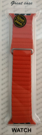 Сменный браслет кожанный для Apple Watch 42-44mm красный