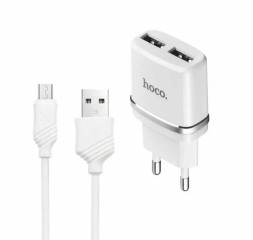 Сетевое зар. устр. Hoco C12 с шнуром Micro 2USB 2.4A белое