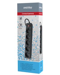 Сетевой фильтр Smartbuy One, 10А, 2 200 Вт, 5 розеток, длина 5,0 м, черный (SBSP-50-K)/35