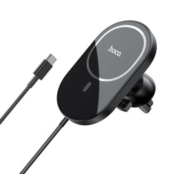 Держатель c беспроводной зарядкой в воздуховод Hoco CA90 (MagSafe) 15W магнитный черный