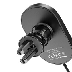 Держатель c беспроводной зарядкой в воздуховод Hoco CA90 (MagSafe) 15W магнитный черный