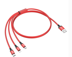 Usb Кабель-зарядка Hoco X14 Times speed 3in1 Lightning/Micro/Type-C 2.4A 1м в тканевой оплетке красн