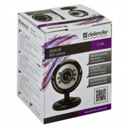 Веб-камера Defender C-110 0.3Мп/640x480/USB/3.5мм/1.4м черная