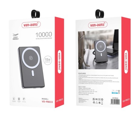  Powerbank магнитный с MagSafe Ven-Dens PB033 10000mAh USB-C 15W/20W черный