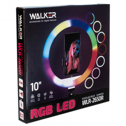 Светодиодная кольцевая лампа для селфи Walker WLR-2650R 26см RGB черная