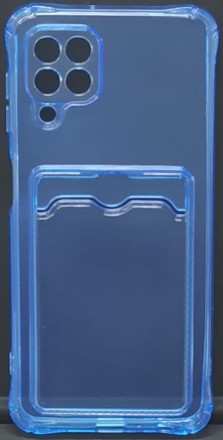  Чехол-накладка силикон с карманом под карту Samsung Galaxy A22 4G прозрачная синяя