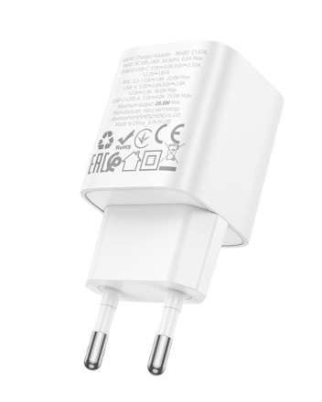  Сетевое зар. устр. Hoco C147A 1USB/1C 20W/18W белое