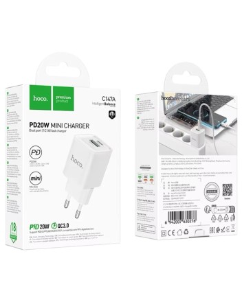  Сетевое зар. устр. Hoco C147A 1USB/1C 20W/18W белое